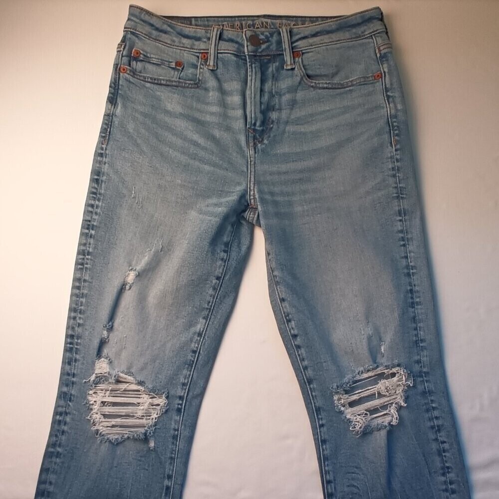 American Eagle Mens Airflex+ Jeans Light Blue Size 30x32 Distressed Slim Denim - Picture 2 of 10